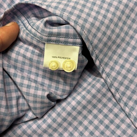 Peter Millar Summer Comfort Check Dress Shirt Button Up Blue Stretch XL - Picture 7 of 7